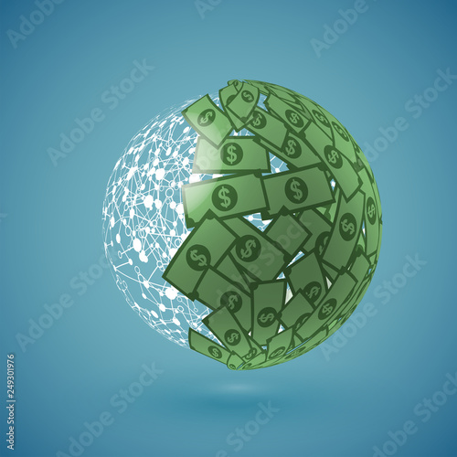 Green globe made of money, vector illustration photo