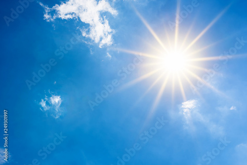 Fototapeta Naklejka Na Ścianę i Meble -  Summer background, wonderful blue sky with bright sun