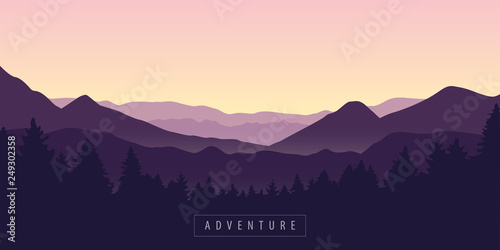 adventure mountain and forest purple landscape vector illustration EPS10