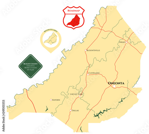 Large and detailed map of Blount county in Alabama, USA photo