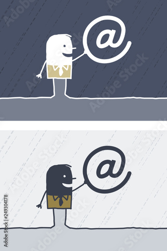 Cartoon black or white people - man with intenet sign
