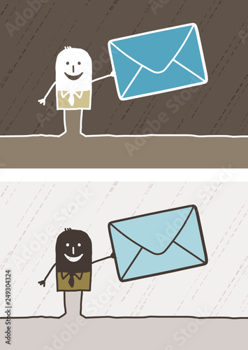 Cartoon black or white people - man and mailing
