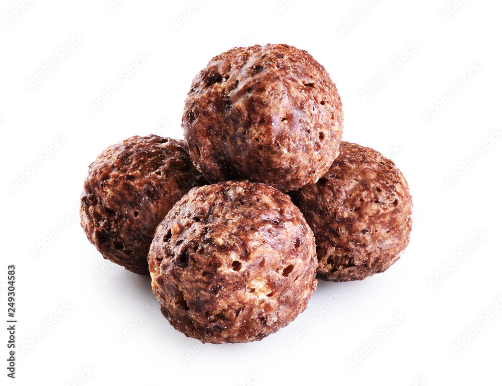 Chocolate corn balls isolated on white background. Chocolate corn balls isolated on white background.