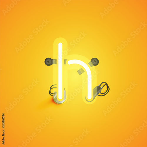 Yellow realistic neon character with wires and console from a fontset, vector illustration