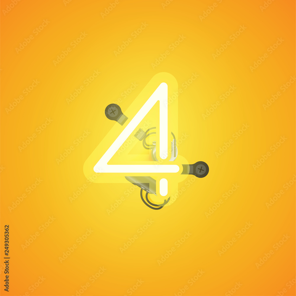 Yellow realistic neon character with wires and console from a fontset, vector illustration Yellow realistic neon character with wires and console from a fontset, vector illustration