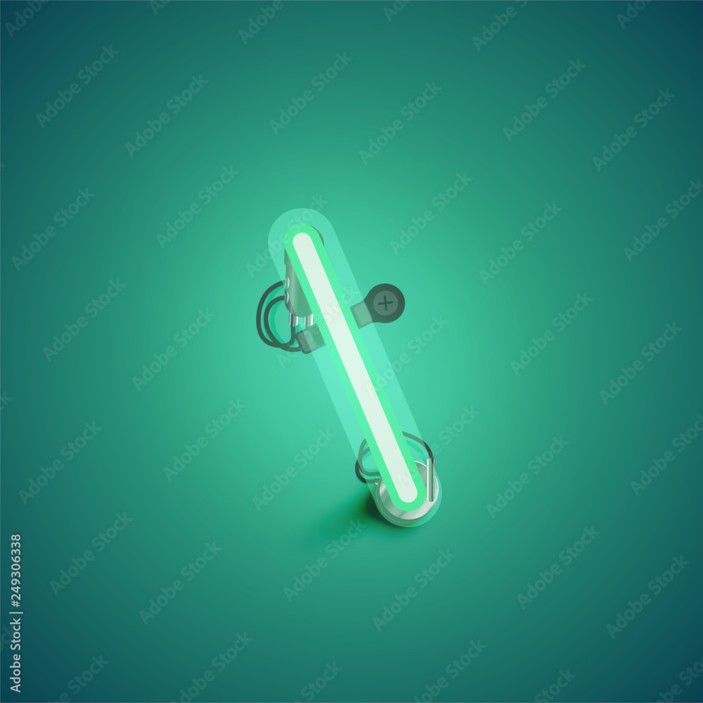 Green realistic neon character with wires and console from a fontset, vector illustration Green realistic neon character with wires and console from a fontset, vector illustration