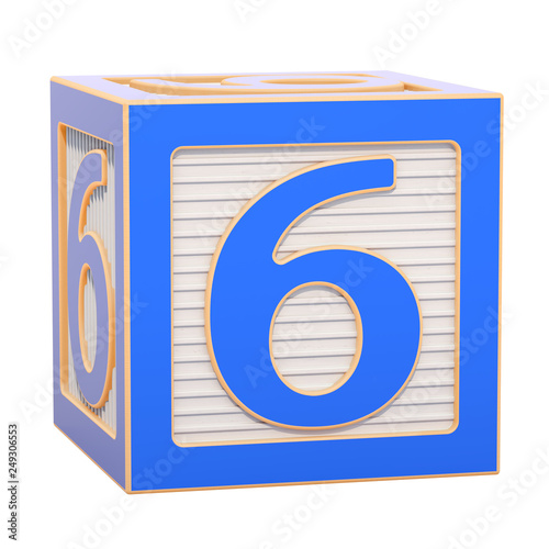 ABC Alphabet Wooden Block with number 6, 3D rendering photo