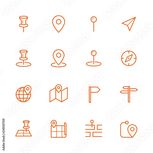 Landkarte, Navigation, Markierung Icon Sammlung