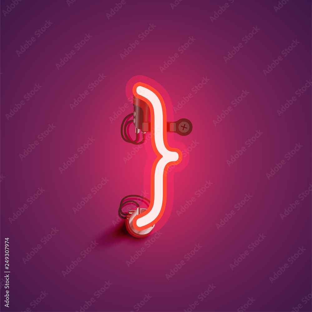 Red realistic neon character with wires and console from a fontset, vector illustration Red realistic neon character with wires and console from a fontset, vector illustration
