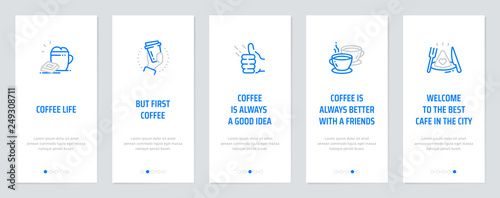 Coffee life, But first, coffee, Coffee is always a good idea, Coffee is always better with a friends, Welcome to the best cafe in the city Vertical Cards with strong metaphors.