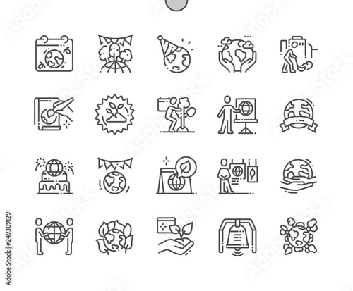 Earth Day Well-crafted Pixel Perfect Vector Thin Line Icons 30 2x Grid for Web Graphics and Apps. Simple Minimal Pictogram
