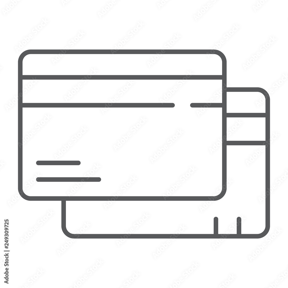 Credit card thin line icon, finance and pay, plastic card sign, vector graphics, a linear pattern on a white background. Credit card thin line icon, finance and pay, plastic card sign, vector graphics, a linear pattern on a white background.