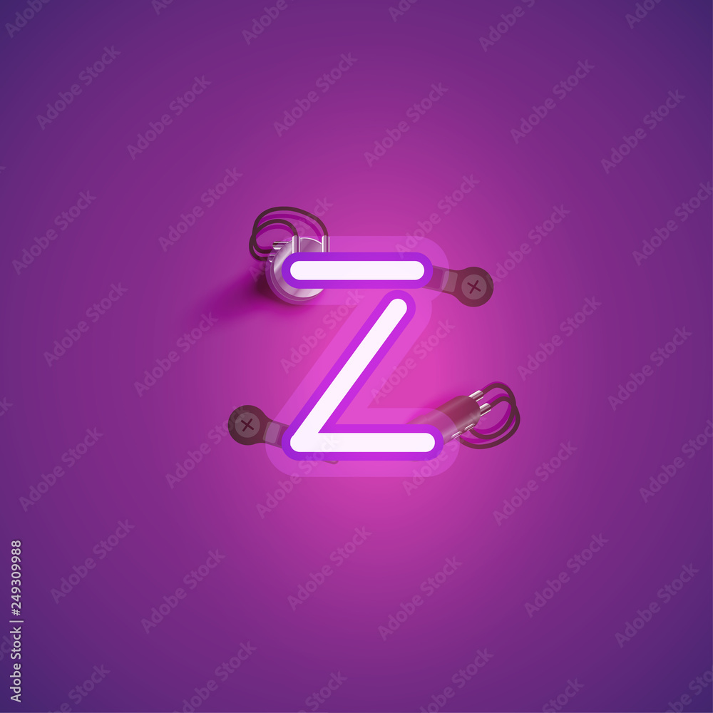 Pink realistic neon character with wires and console from a fontset, vector illustration Pink realistic neon character with wires and console from a fontset, vector illustration