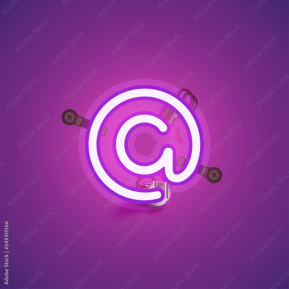 Pink realistic neon character with wires and console from a fontset, vector illustration Pink realistic neon character with wires and console from a fontset, vector illustration