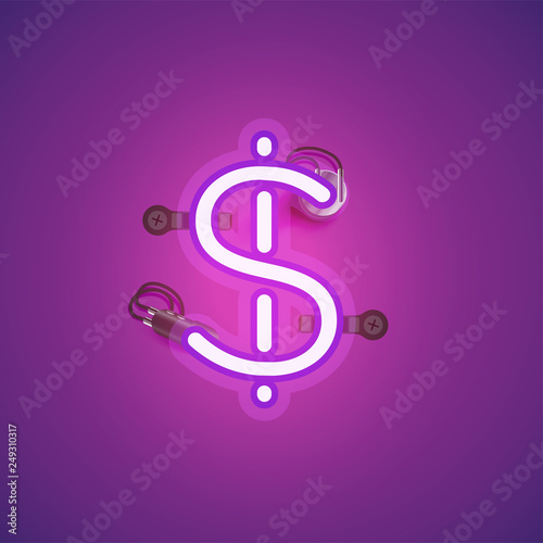 Pink realistic neon character with wires and console from a fontset  vector illustration
