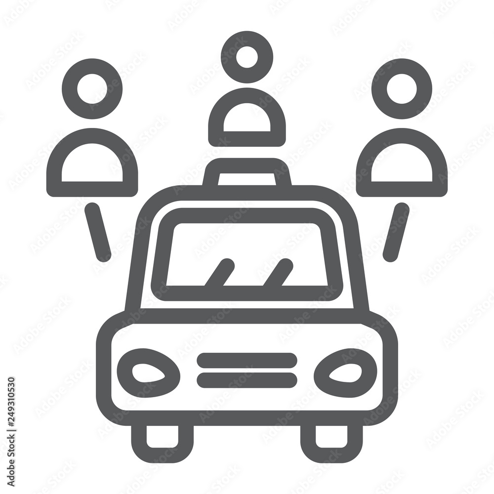 Car sharing line icon, auto and people, automobile sign, vector graphics, a linear pattern on a white background. Car sharing line icon, auto and people, automobile sign, vector graphics, a linear pattern on a white background.