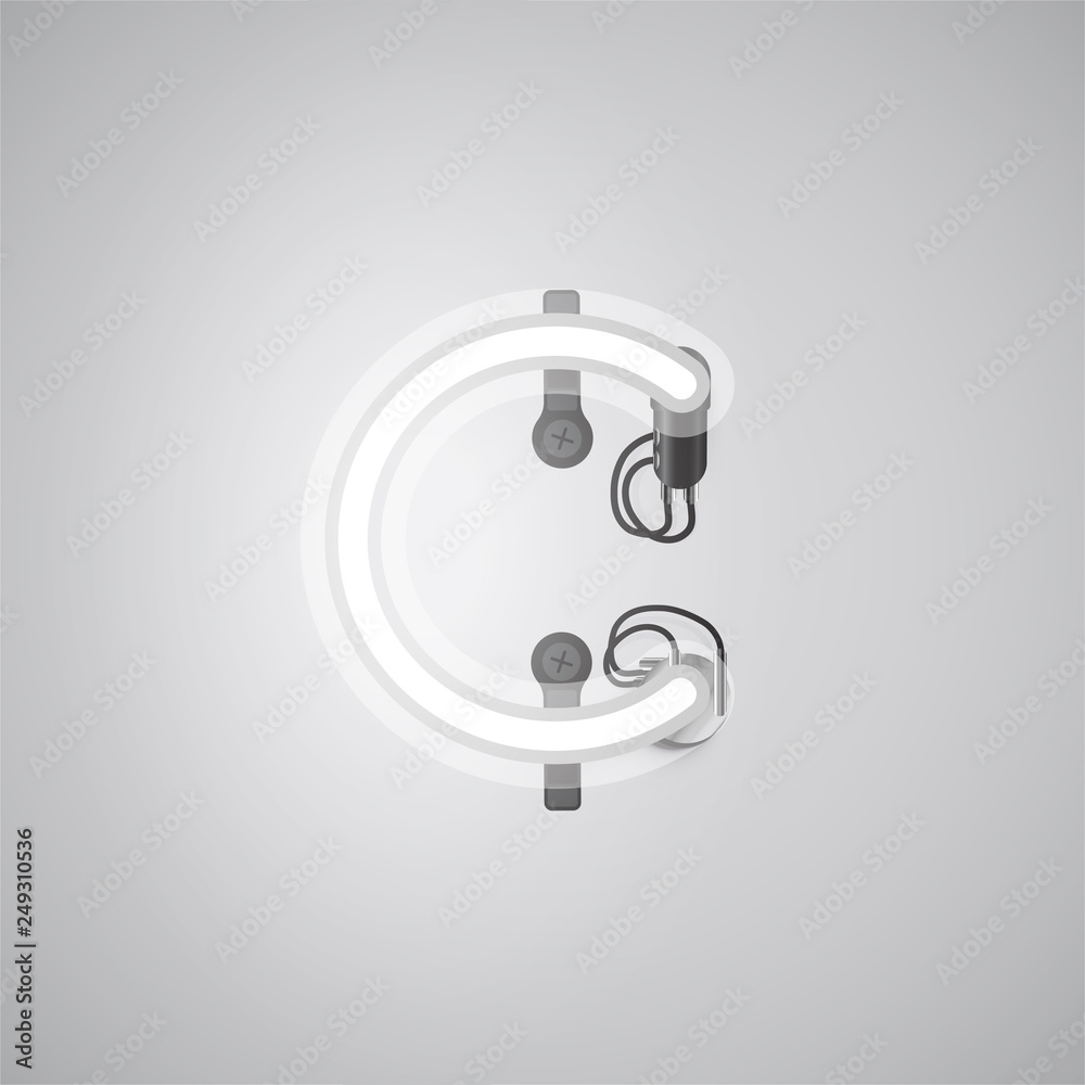 Gray realistic neon character with wires and console from a fontset, vector illustration Gray realistic neon character with wires and console from a fontset, vector illustration