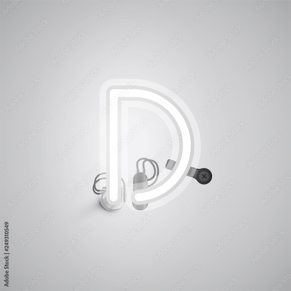 Gray realistic neon character with wires and console from a fontset, vector illustration Gray realistic neon character with wires and console from a fontset, vector illustration