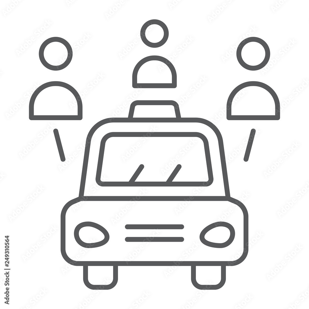 Car sharing thin line icon, auto and people, automobile sign, vector graphics, a linear pattern on a white background. Car sharing thin line icon, auto and people, automobile sign, vector graphics, a linear pattern on a white background.