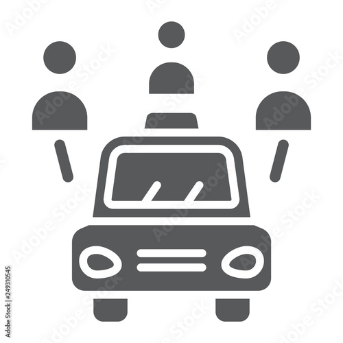 Car sharing glyph icon, auto and people, automobile sign, vector graphics, a solid pattern on a white background.