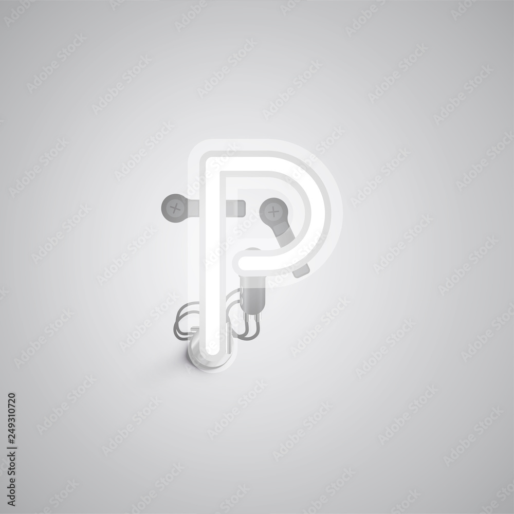 Gray realistic neon character with wires and console from a fontset, vector illustration Gray realistic neon character with wires and console from a fontset, vector illustration