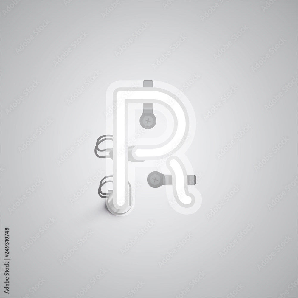 Gray realistic neon character with wires and console from a fontset, vector illustration Gray realistic neon character with wires and console from a fontset, vector illustration