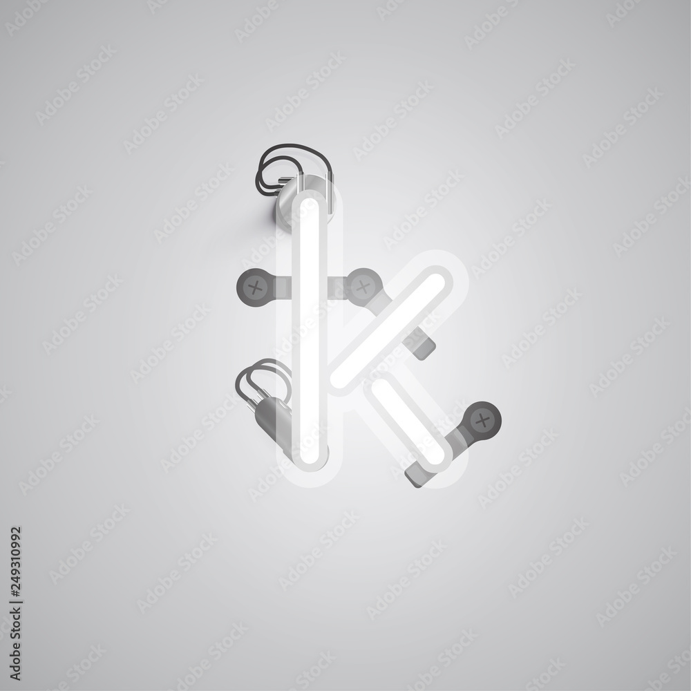 Gray realistic neon character with wires and console from a fontset, vector illustration Gray realistic neon character with wires and console from a fontset, vector illustration