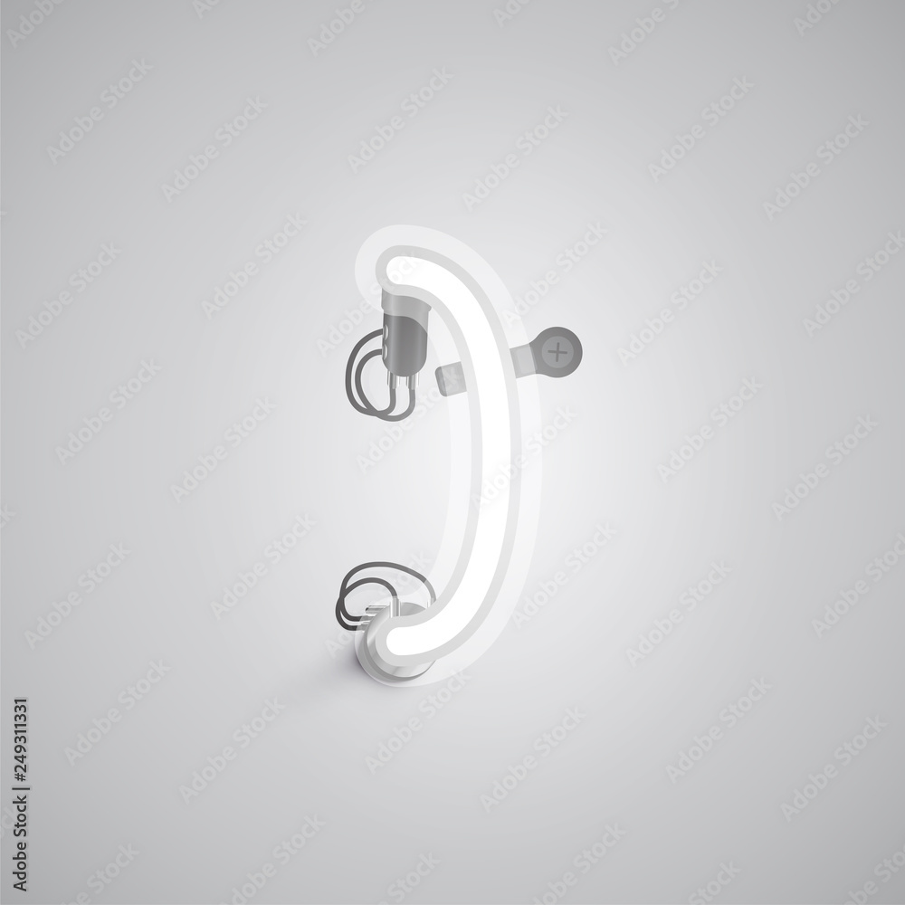 Gray realistic neon character with wires and console from a fontset, vector illustration Gray realistic neon character with wires and console from a fontset, vector illustration