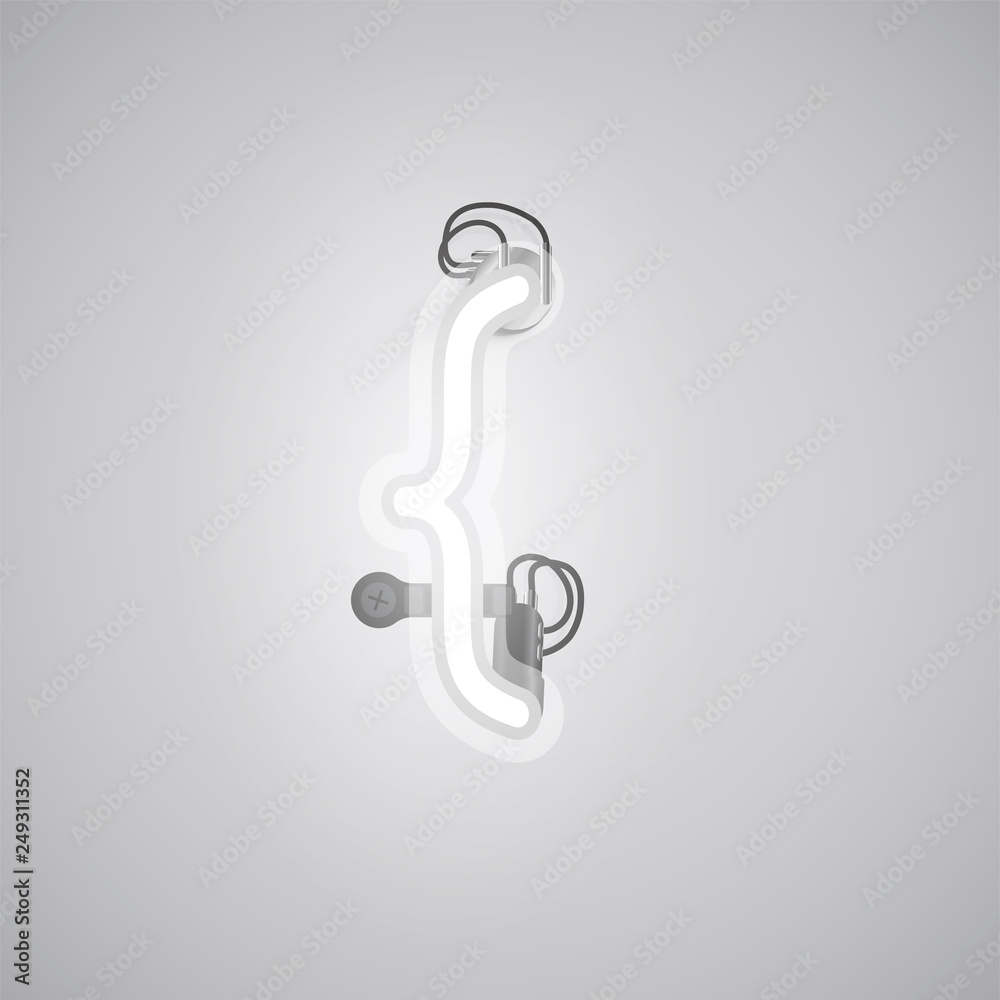 Gray realistic neon character with wires and console from a fontset, vector illustration Gray realistic neon character with wires and console from a fontset, vector illustration