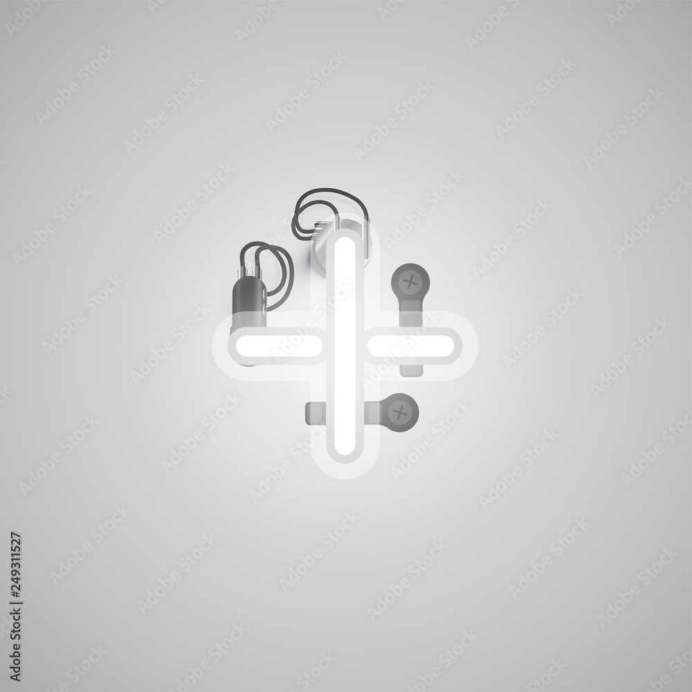 Gray realistic neon character with wires and console from a fontset, vector illustration Gray realistic neon character with wires and console from a fontset, vector illustration