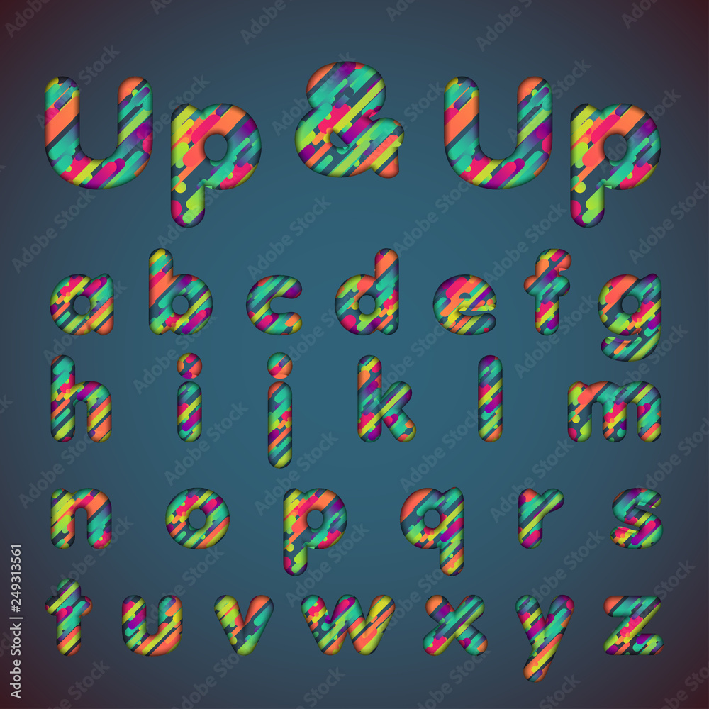 'Up & up' colorful font set with shadows | 3D effect | Vector illustration 'Up & up' colorful font set with shadows | 3D effect | Vector illustration