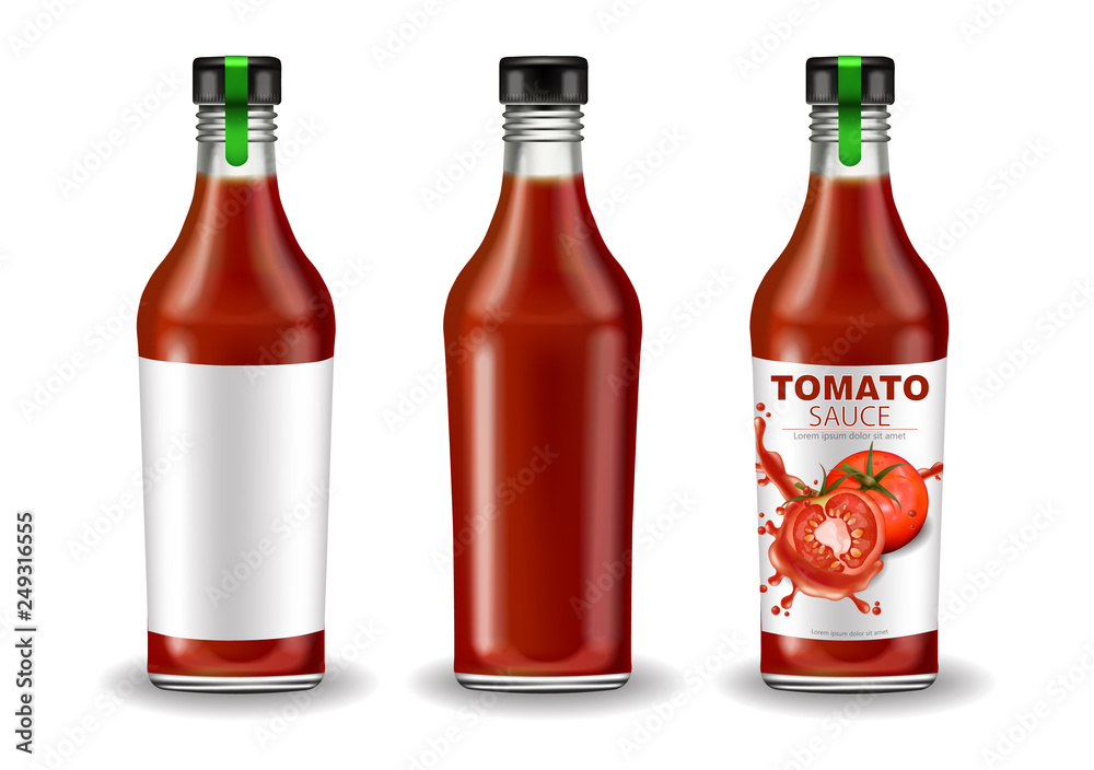 Ketchup bottle set vector realistic mock up. Product placement. Label design. Detailed banner 3d illustrations Ketchup bottle set vector realistic mock up. Product placement. Label design. Detailed banner 3d illustrations