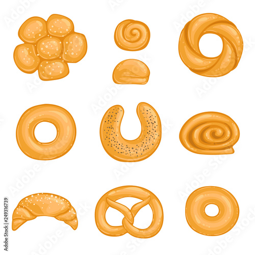 A set of baked goods bagel,croissant, roll, bun with poppy seeds. Vector illustration. 