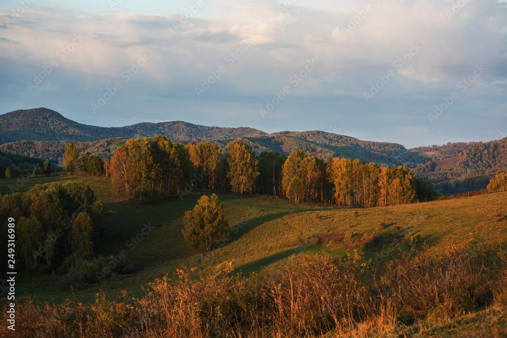 Beauty sunrise in the mountains in Altay, beauty warm september day Beauty sunrise in the mountains in Altay, beauty warm september day