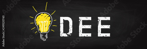 Idee - Glühbirne auf schwarzer Kreidetafel - Innovation Idee Konzept Banner Panorama