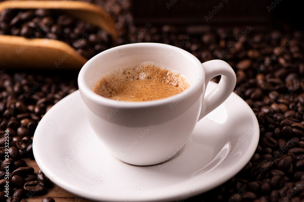 Fototapeta premium Expresso coffee cup close-up