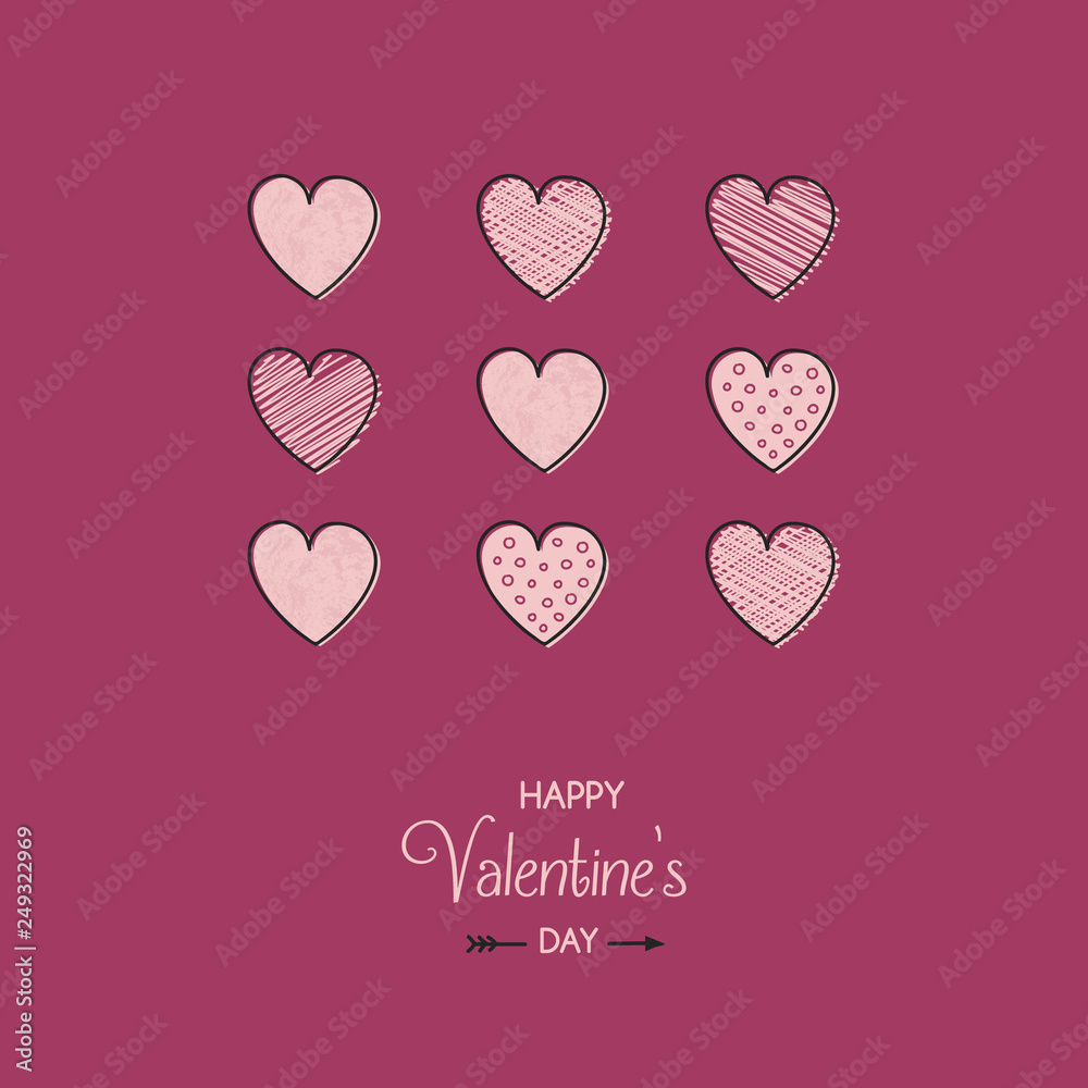 Valentine's Day card with hearts and wishes. Love concept. Vector