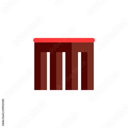 Wooden backless stool with soft seat, piece of furniture. Empty small square sit with legs, front and flat view of classic chair, simple tabouret vector