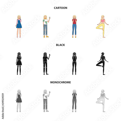 Vector illustration of posture and mood symbol. Set of posture and female vector icon for stock.