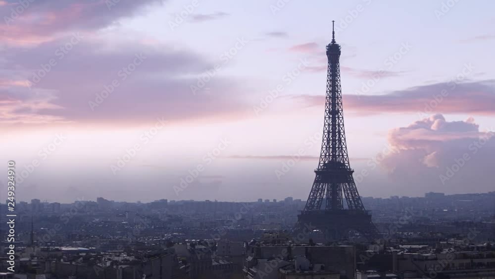 Evening time lapse of Paris and the Eiffel Tower. 