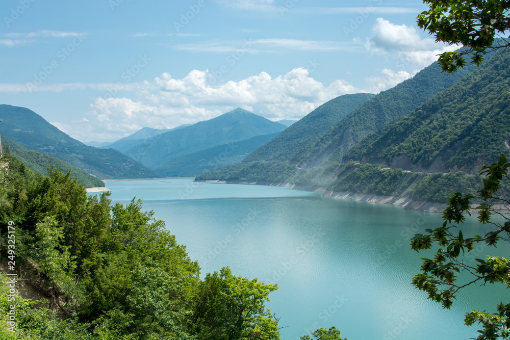Fototapeta Beautiful view of the reservoir on the river Inguri in Svaneti Georgia .