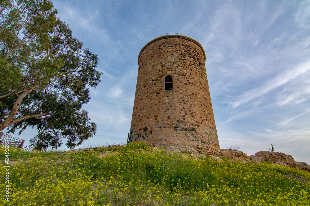 Old stone tower for surveillance in Mazarron, Spain