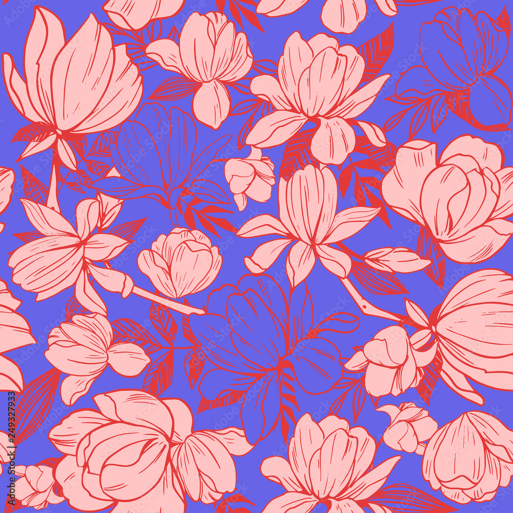 Seamless pattern with magnolia flowers. Vector illustration Seamless pattern with magnolia flowers. Vector illustration