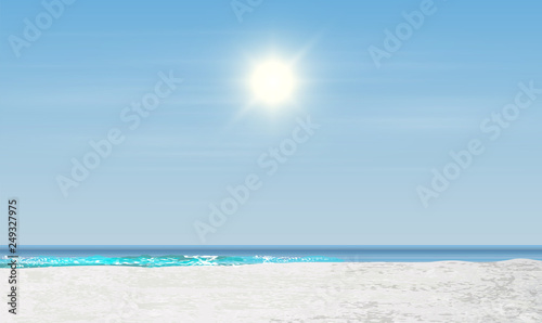 Fototapeta Naklejka Na Ścianę i Meble -  Realistic landscape of a beach with sunset / sunrise, vector illustration