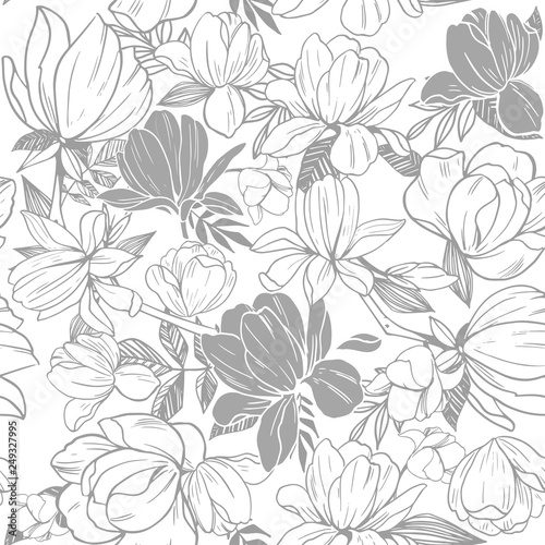 Seamless pattern with magnolia flowers. Vector illustration
