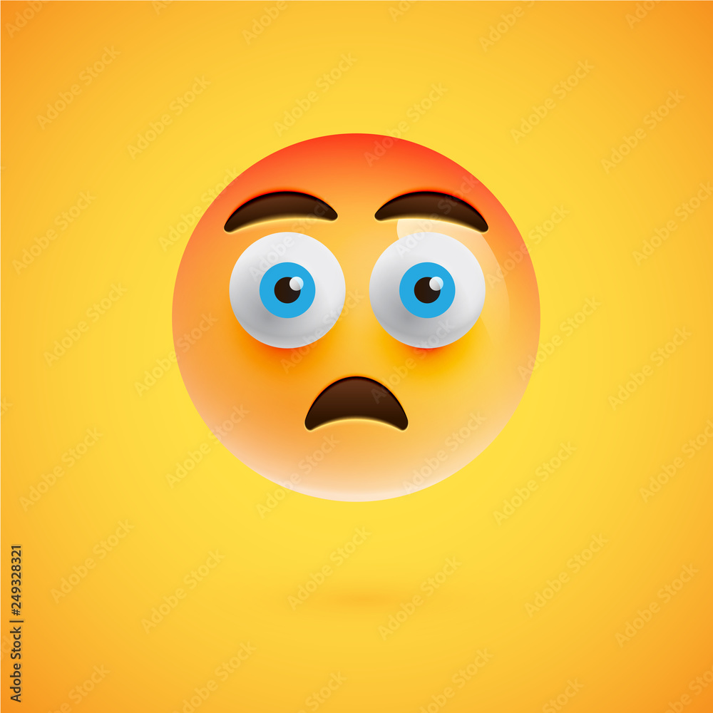 Realistic yellow emoticon in front of a yellow background, vector illustration Realistic yellow emoticon in front of a yellow background, vector illustration