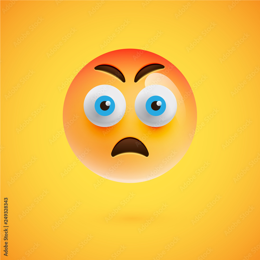 Realistic yellow emoticon in front of a yellow background, vector illustration Realistic yellow emoticon in front of a yellow background, vector illustration