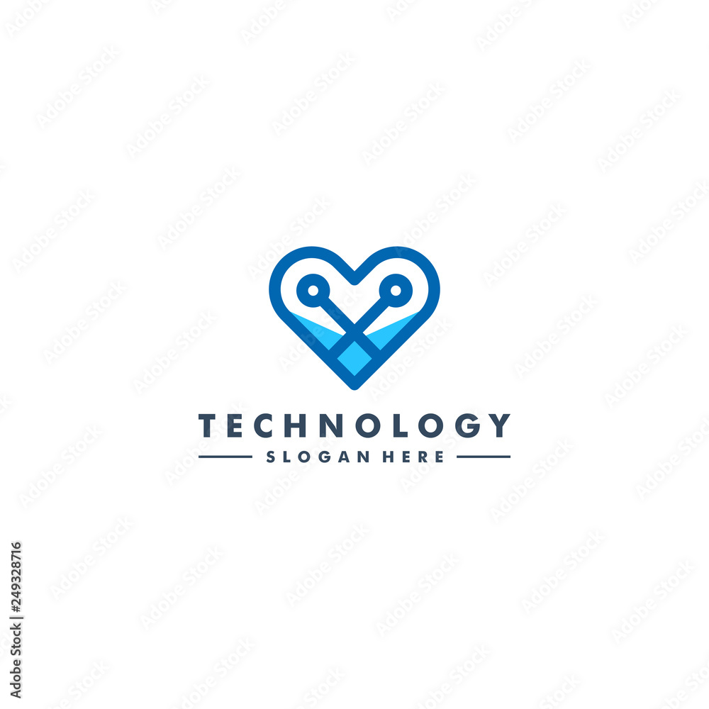 Technology logo template, hearth icon design vector