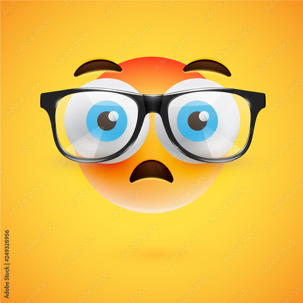 Fototapeta premium 3D yellow emoticon with eyeglasses, vector illustration