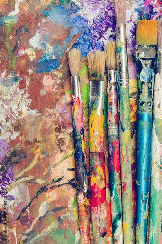 Painter colorful paintbrushes detail